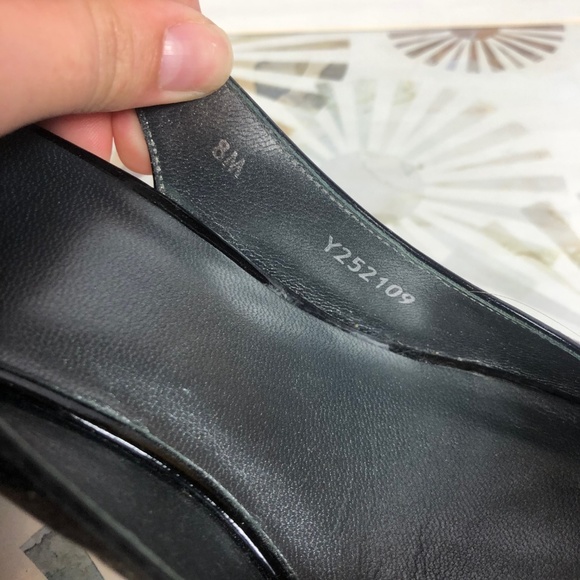 Stuart Weitzman Peep Toe Patent Black Cork Wedges Strappy 8 - Picture 4 of 5